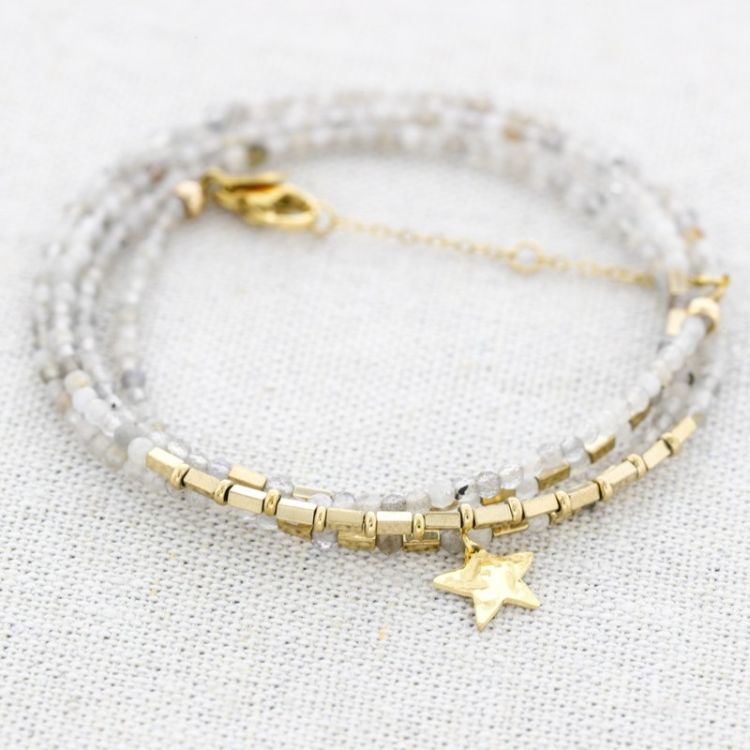 STEEL BRACELET FOUR ROUND STONES PENDANT STAR 2
