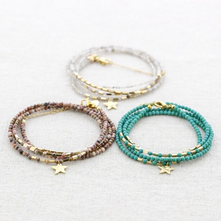 STEEL BRACELET FOUR ROUND STONES PENDANT STAR 2