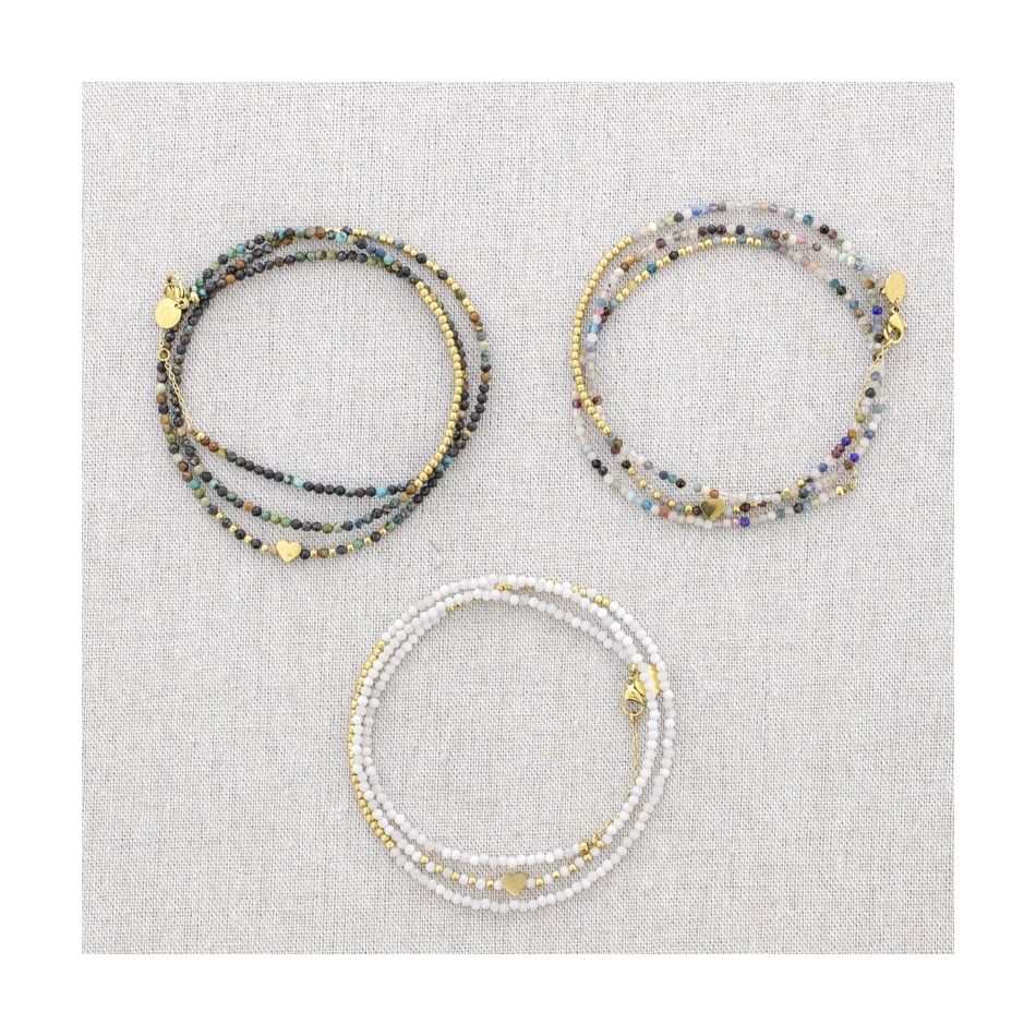 PULSERA ACERO CUATRO VUELTAS PIEDRAS CORAZÓN