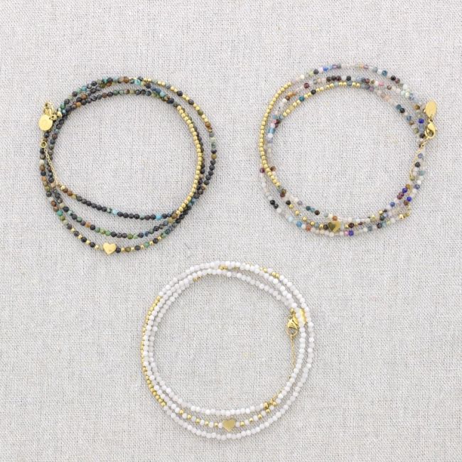 PULSERA ACERO CUATRO VUELTAS PIEDRAS CORAZÓN