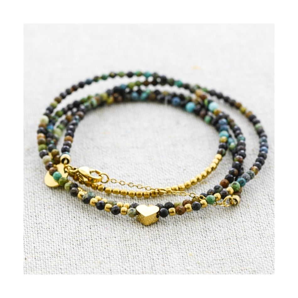 PULSERA ACERO CUATRO VUELTAS PIEDRAS CORAZÓN