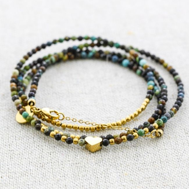 PULSERA ACERO CUATRO VUELTAS PIEDRAS CORAZÓN