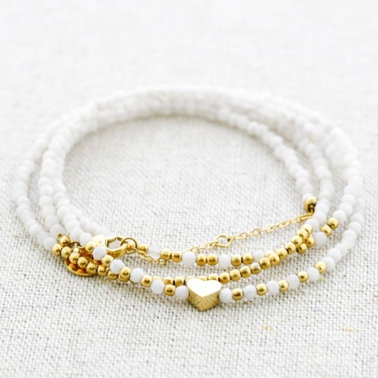 PULSERA ACERO CUATRO VUELTAS PIEDRAS CORAZÓN