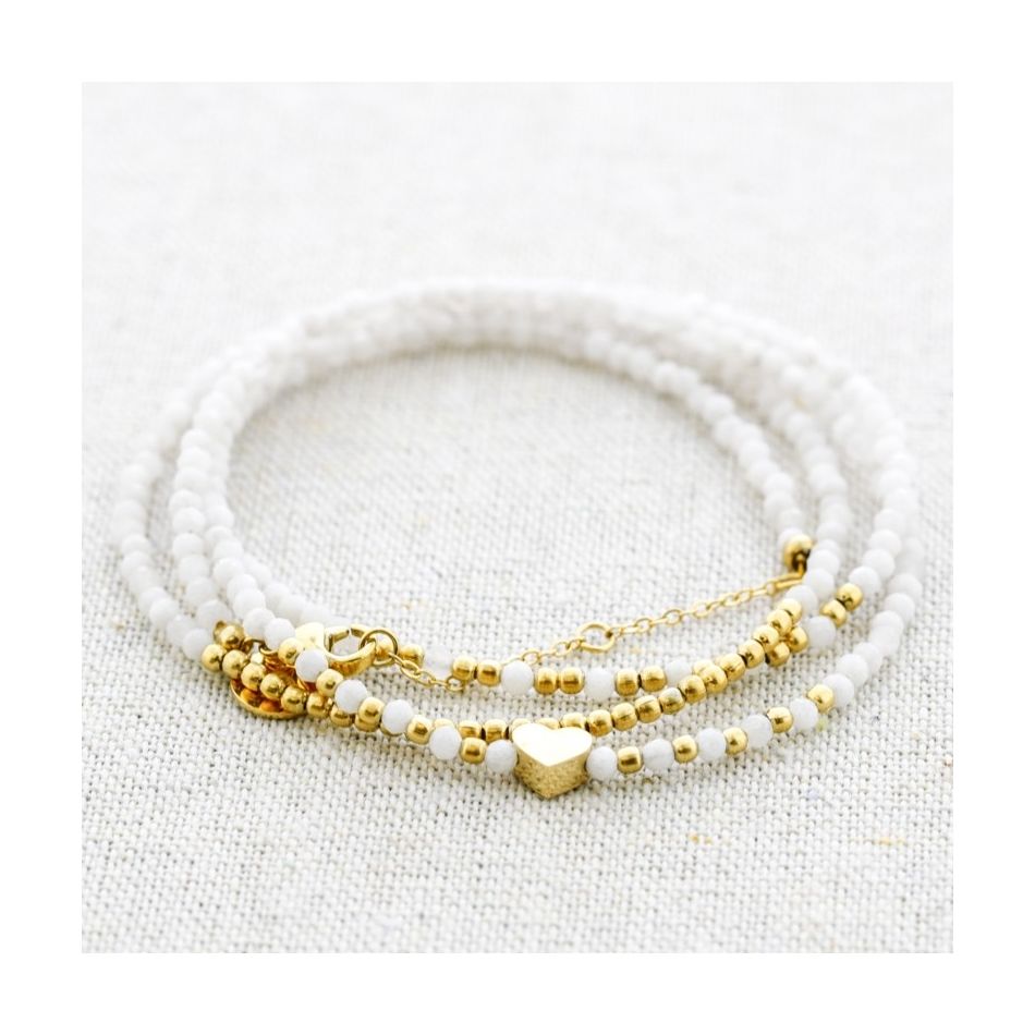 PULSERA ACERO CUATRO VUELTAS PIEDRAS CORAZÓN