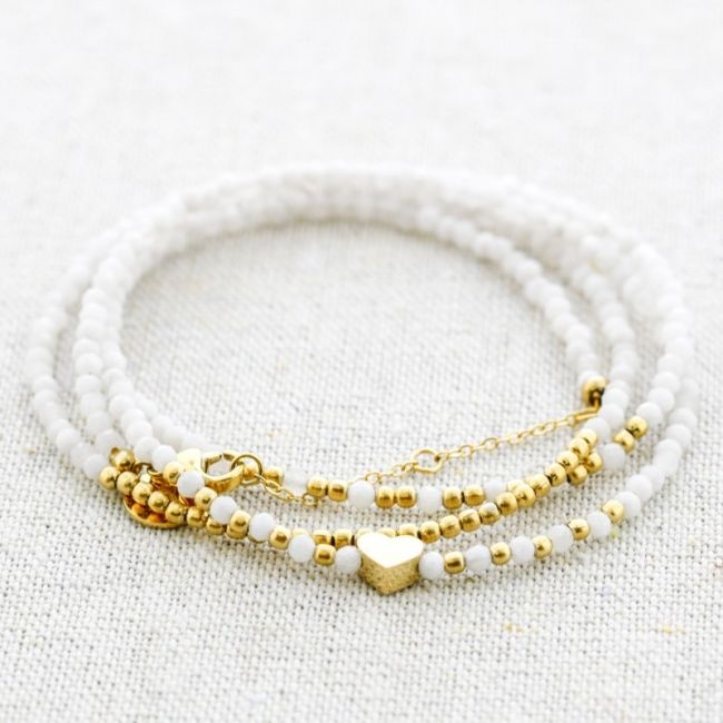 PULSERA ACERO CUATRO VUELTAS PIEDRAS CORAZÓN
