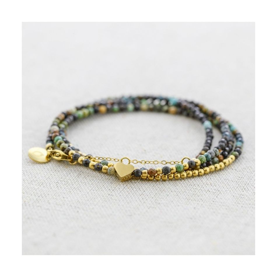 PULSERA ACERO CUATRO VUELTAS PIEDRAS CORAZÓN
