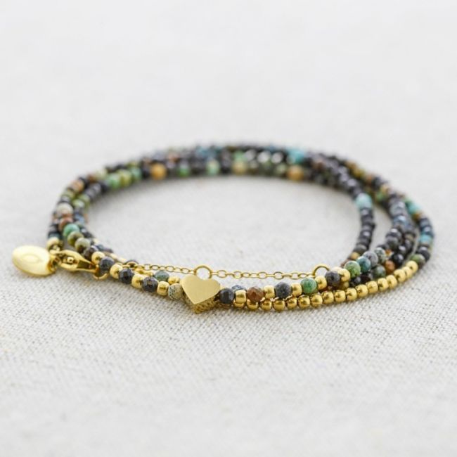 PULSERA ACERO CUATRO VUELTAS PIEDRAS CORAZÓN