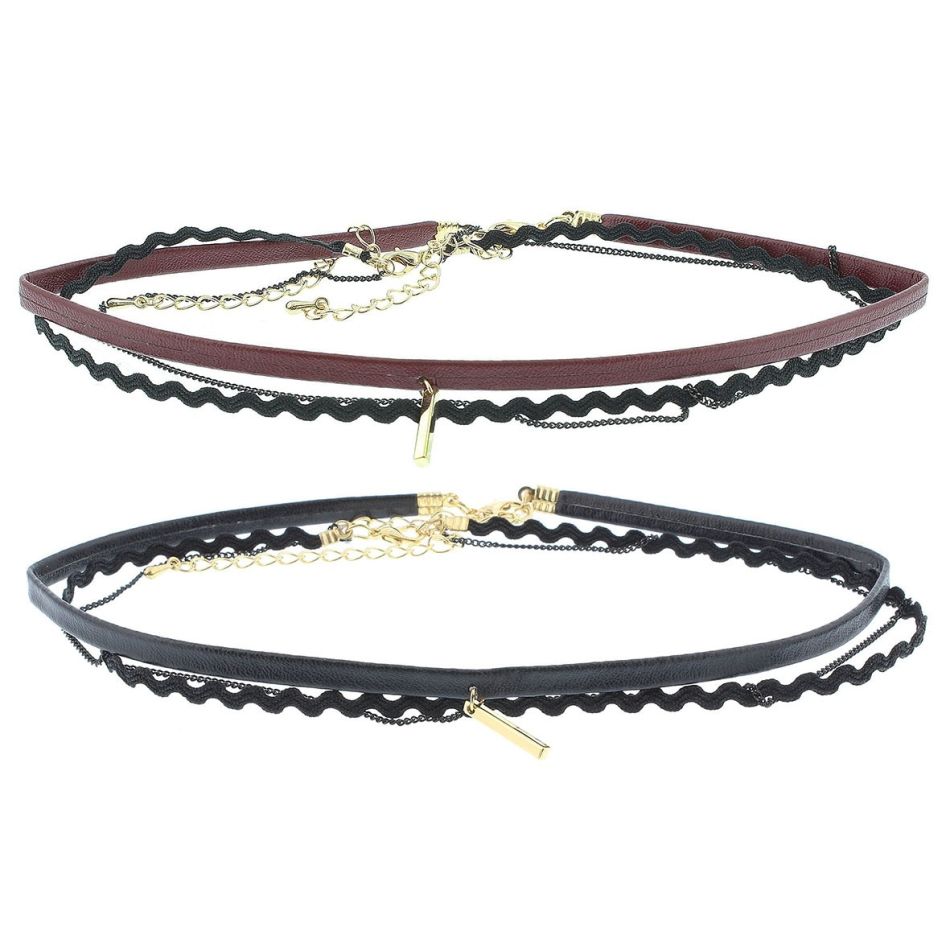 CHOKER WITH 3 STRIPS WITH PENDANT METAL DETAIL