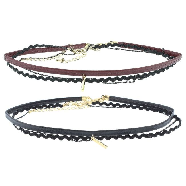 CHOKER WITH 3 STRIPS WITH PENDANT METAL DETAIL