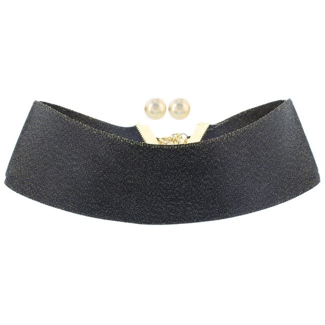 BRIGHT CHOKER + EARRINGS RIBBON SET 4CM