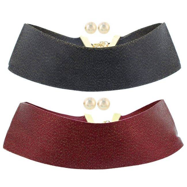 BRIGHT CHOKER + EARRINGS RIBBON SET 4CM
