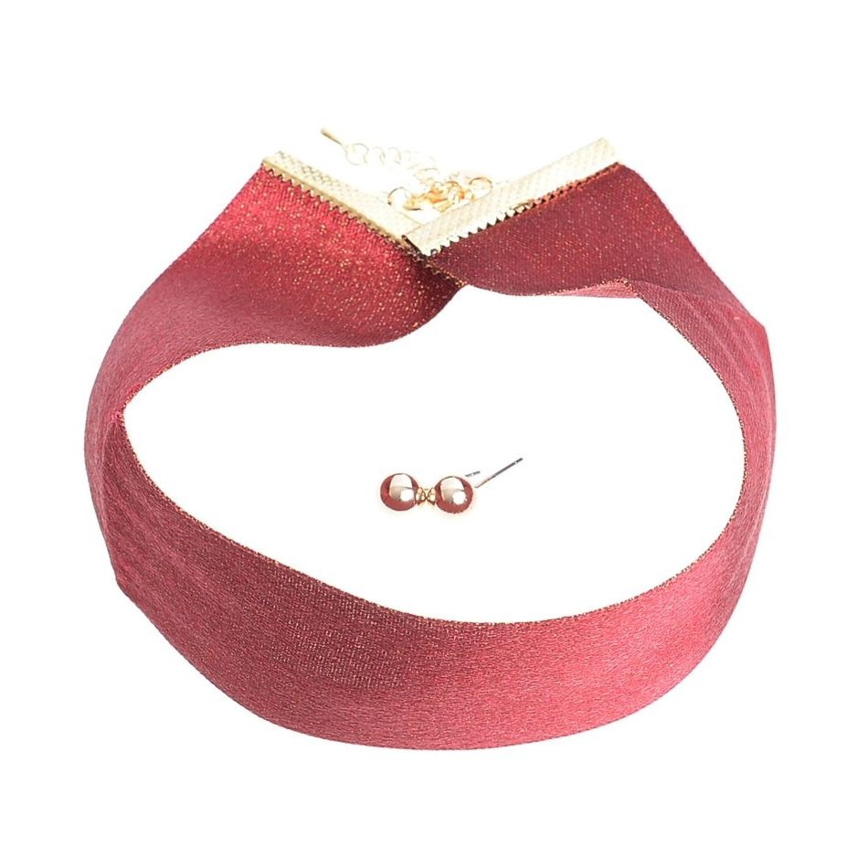 BRIGHT CHOKER + EARRINGS RIBBON SET 4CM