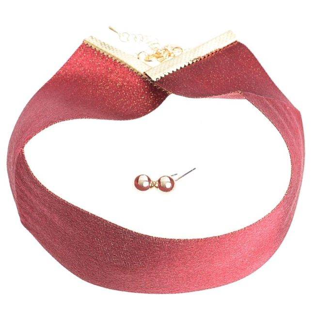 CHOKER BRILLO + PENDIENTES CONJUNTO CINTA 4CM