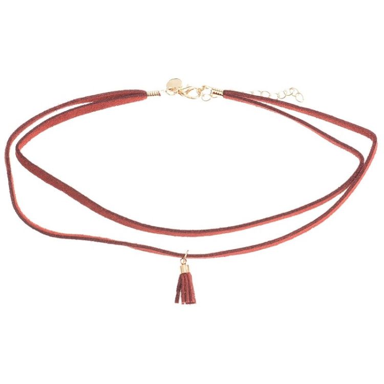 DOUBLE SUEDE TASSEL PENDANT CHOKER