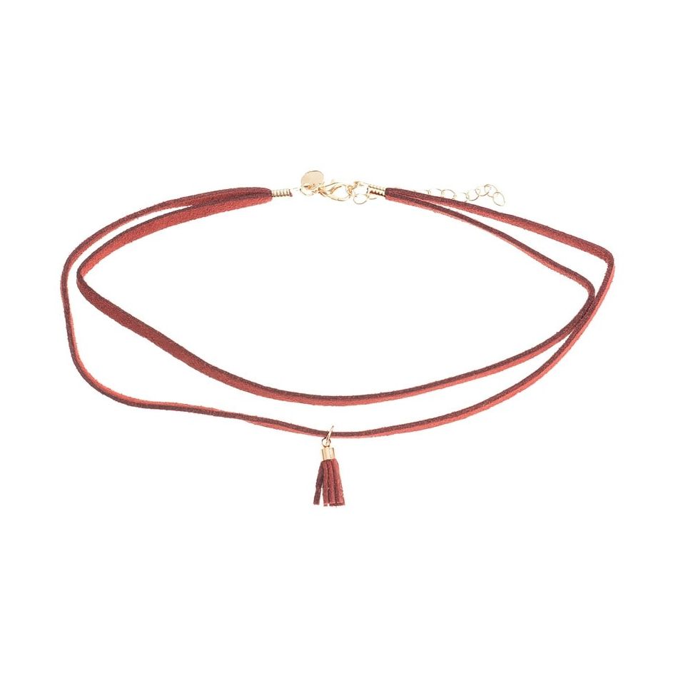 DOUBLE SUEDE TASSEL PENDANT CHOKER
