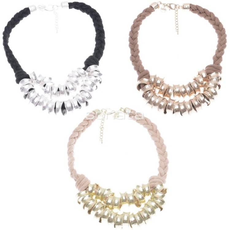DOUBLE ROW SHORT NECKLACE WITH METAL BEADS 2