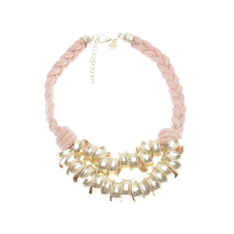 DOUBLE ROW SHORT NECKLACE WITH METAL BEADS