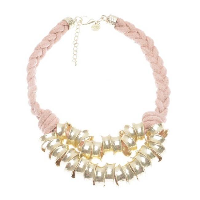 DOUBLE ROW SHORT NECKLACE WITH METAL BEADS