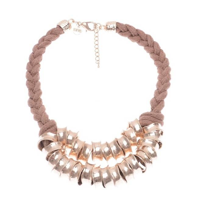 DOUBLE ROW SHORT NECKLACE WITH METAL BEADS