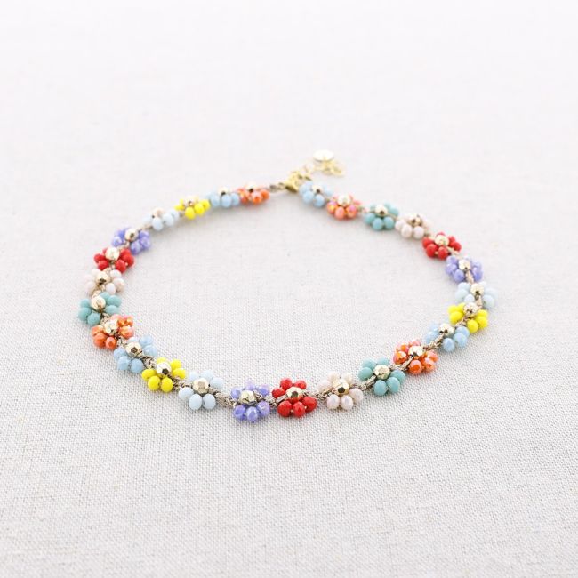 FACETED CRYSTAL FLOWERS SHORT NECKLACE