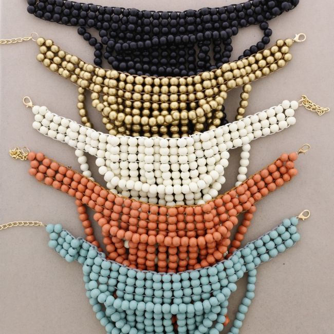 WOOD BEADS BIB NECKLACE