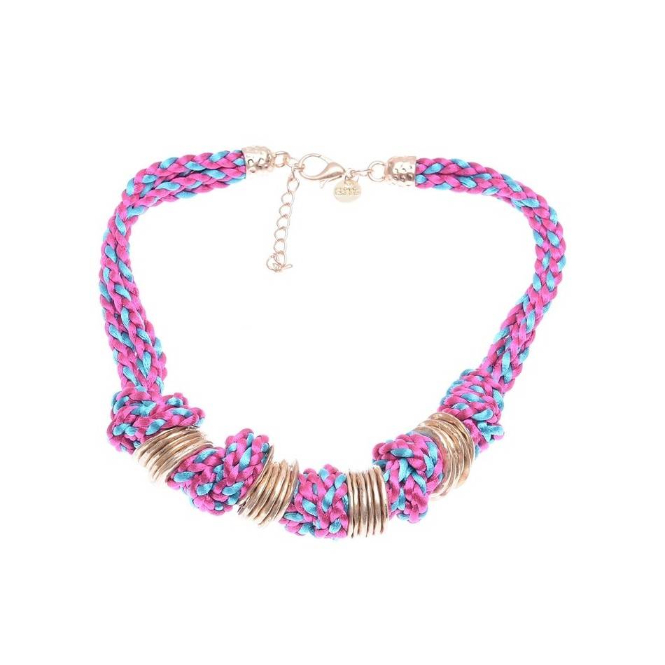DOUBLE BRAIDED CORD SHORT NECKLACE WITH RINGS