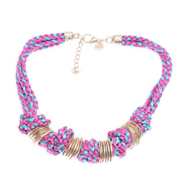 DOUBLE BRAIDED CORD SHORT NECKLACE WITH RINGS