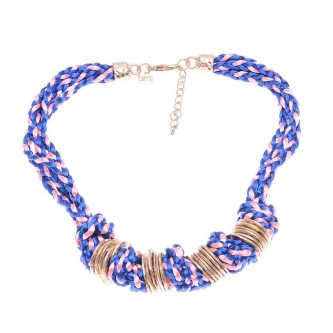 DOUBLE BRAIDED CORD SHORT NECKLACE WITH RINGS