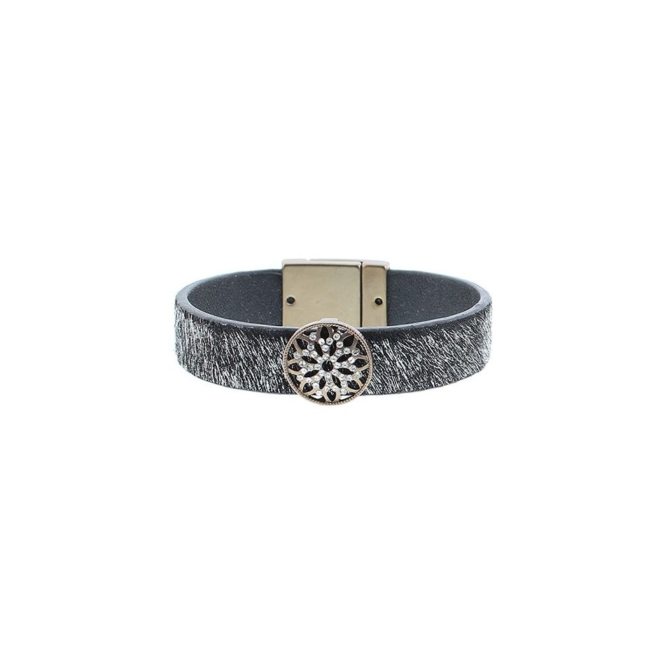 PULSERA CUERO METAL CRISTALES