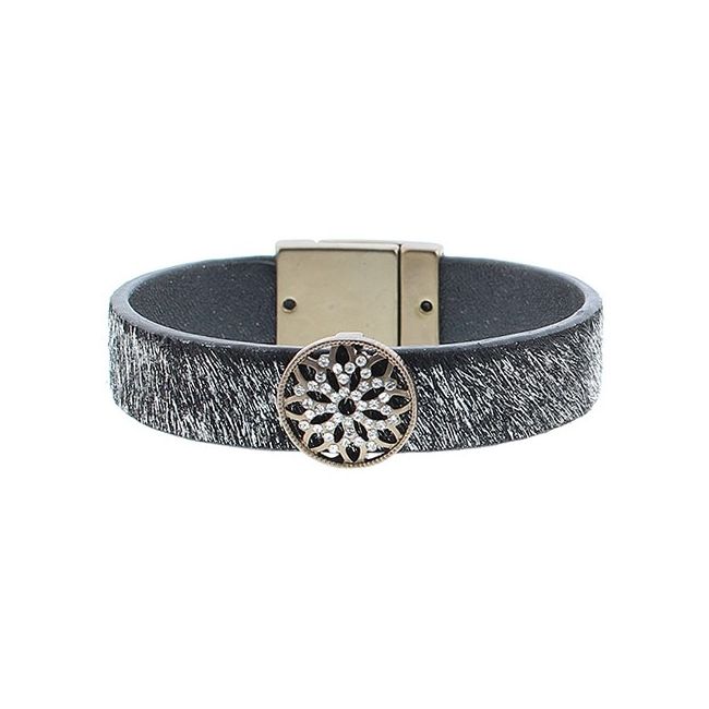 PULSERA CUERO METAL CRISTALES