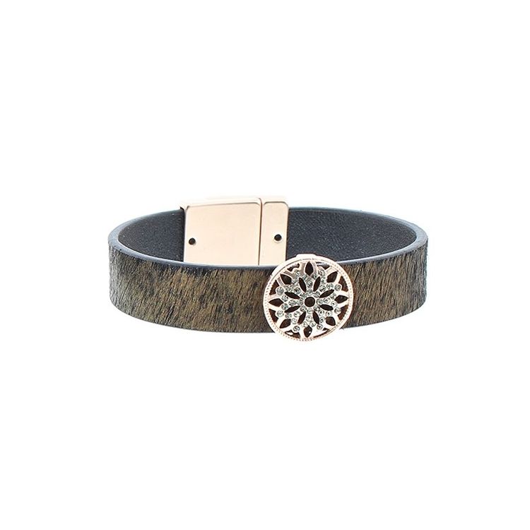 PULSERA CUERO METAL CRISTALES