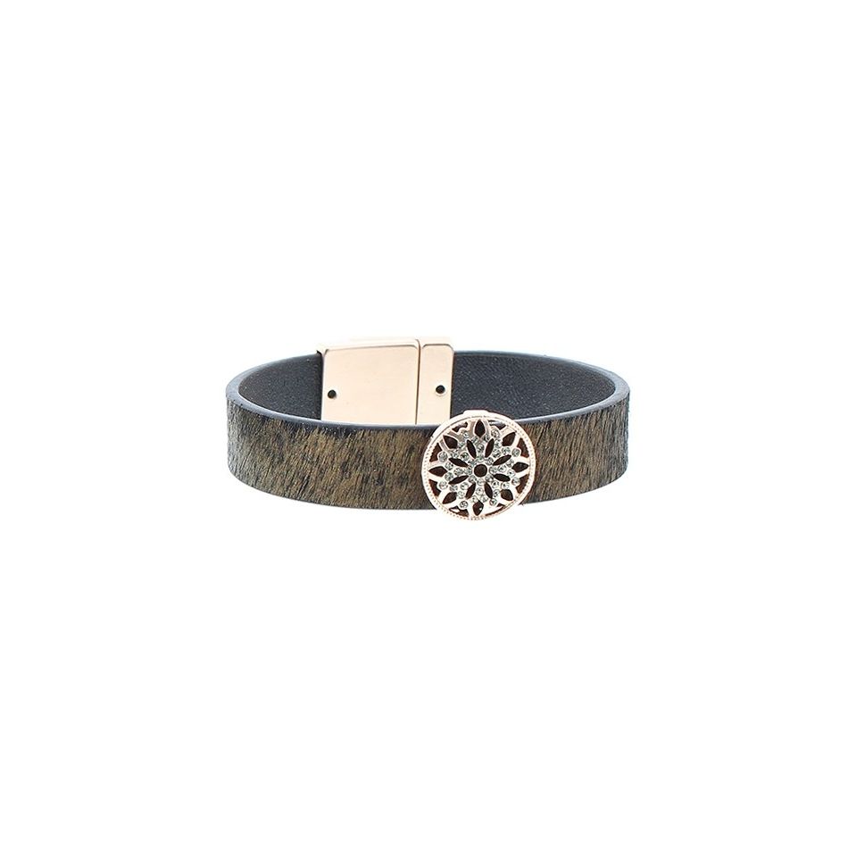LEATHER METAL CRYSTALS BRACELET
