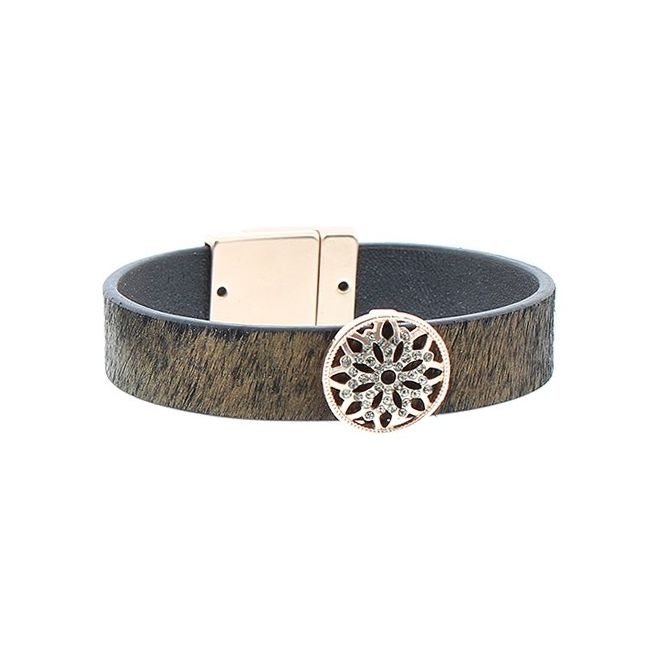 LEATHER METAL CRYSTALS BRACELET