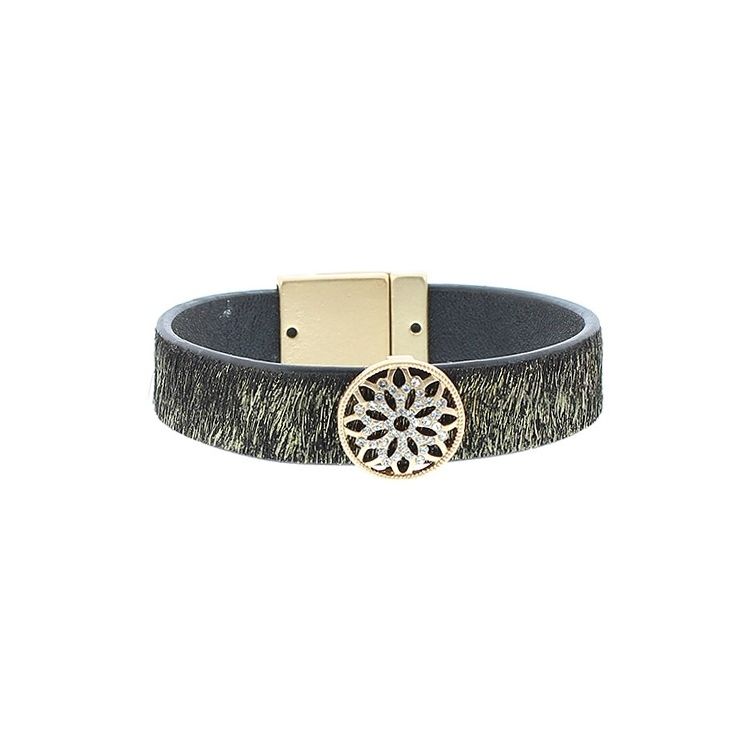 LEATHER METAL CRYSTALS BRACELET 2