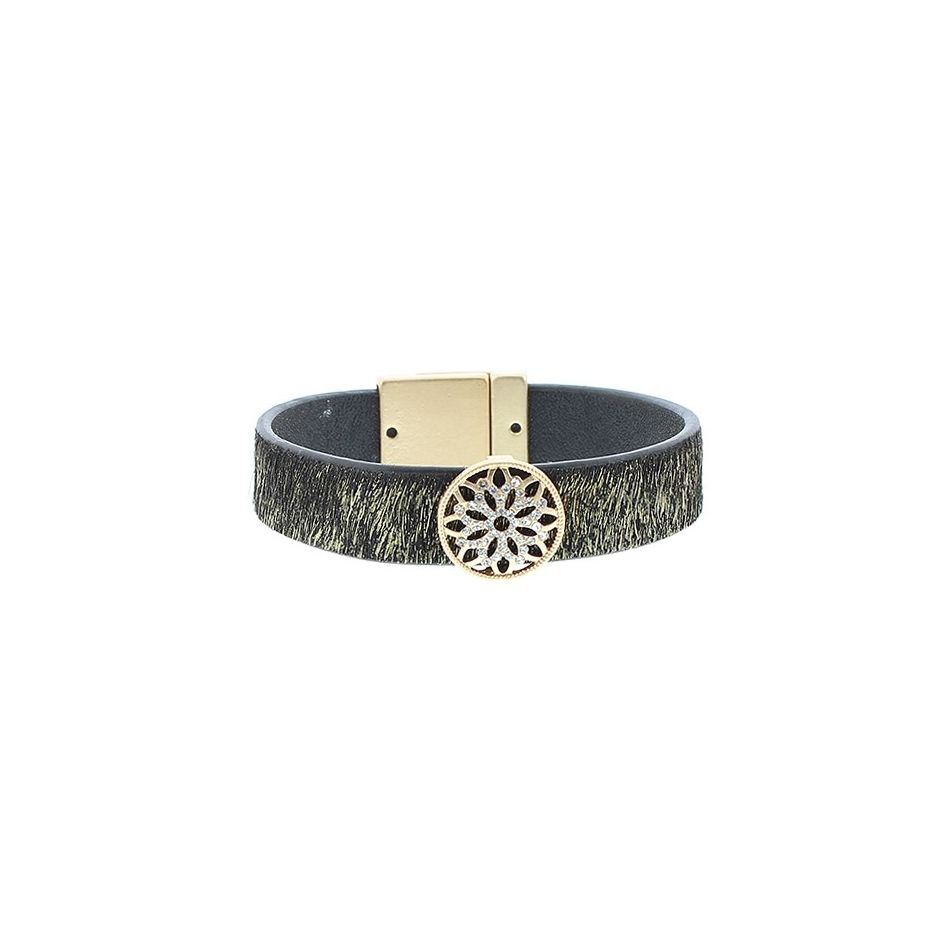 PULSERA CUERO METAL CRISTALES