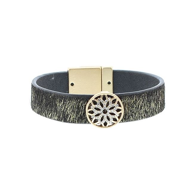 PULSERA CUERO METAL CRISTALES