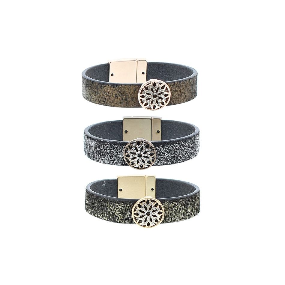 LEATHER METAL CRYSTALS BRACELET