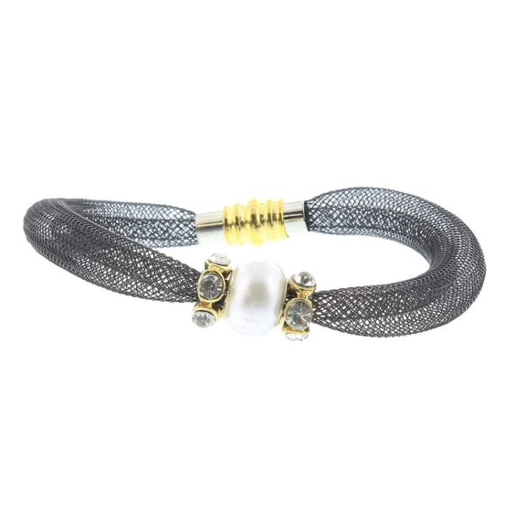 PULSERA REJILLA PERLA CRISTALES