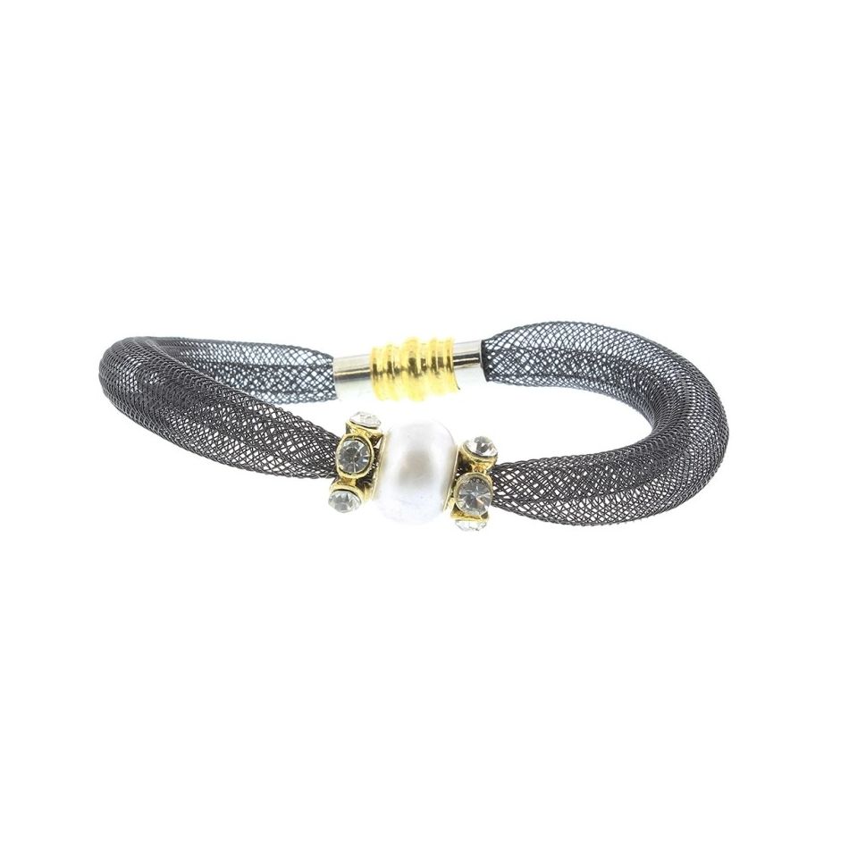 PULSERA REJILLA PERLA CRISTALES