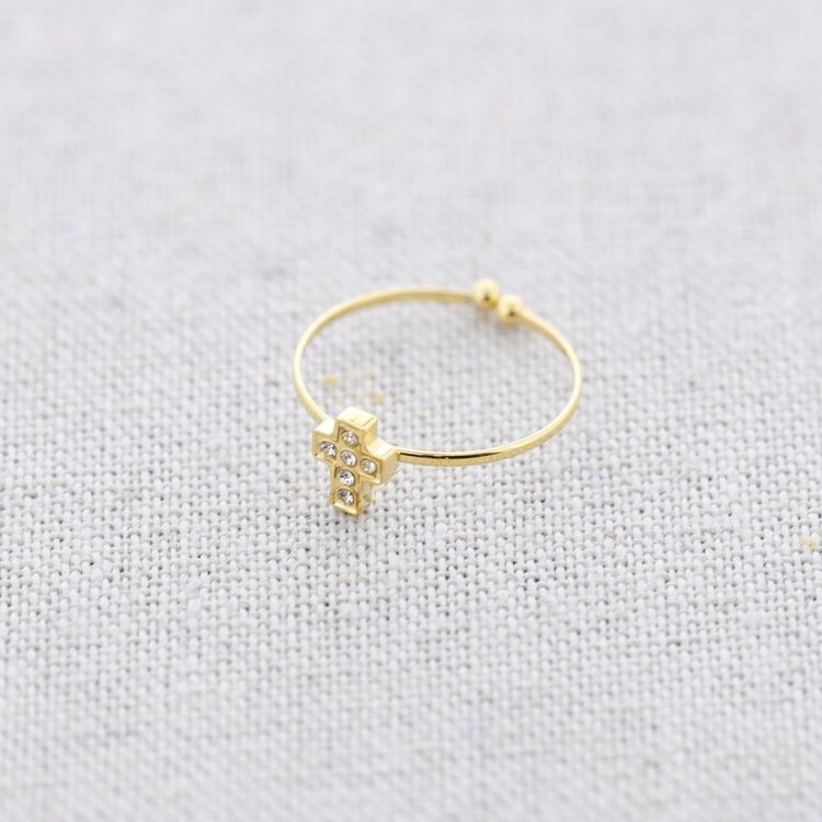 CRYSTAL CROSS STEEL RING