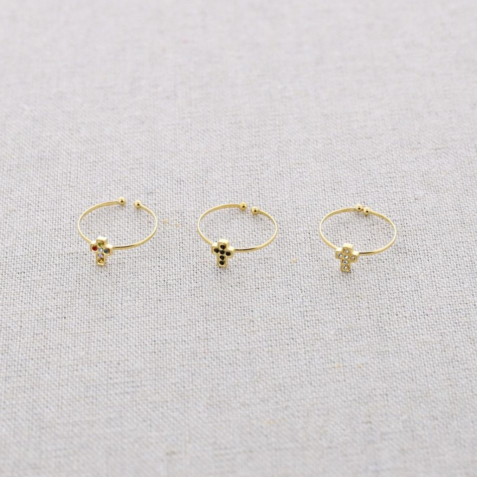 CRYSTAL CROSS STEEL RING