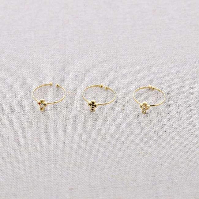CRYSTAL CROSS STEEL RING