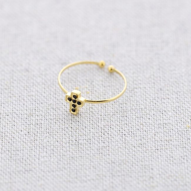 CRYSTAL CROSS STEEL RING