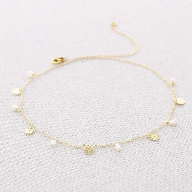 STEEL SHORT NECKLACE PENDANTS PEARL MEDALS