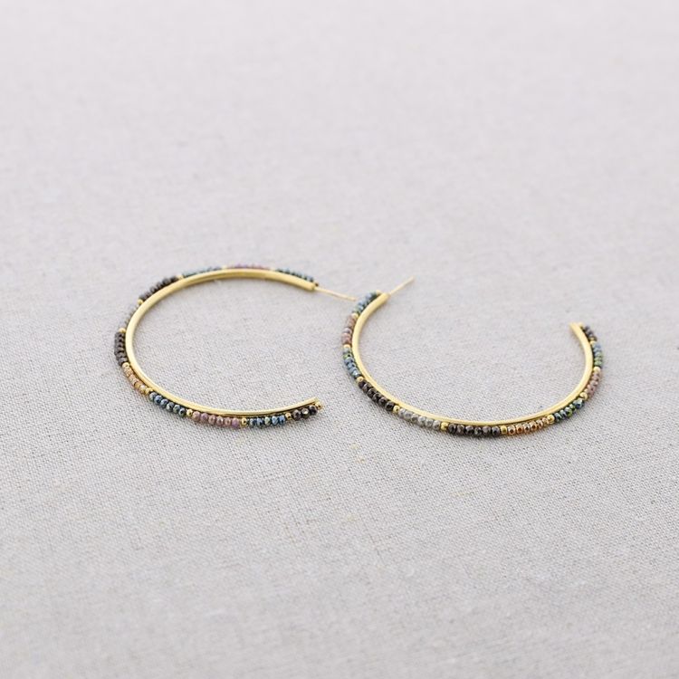 CRYSTAL HOOP STEEL EARRINGS 2