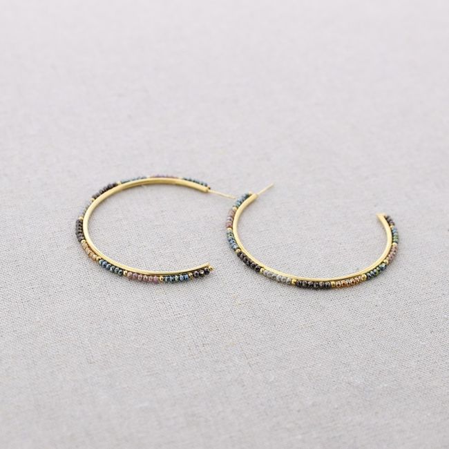 CRYSTAL HOOP STEEL EARRINGS
