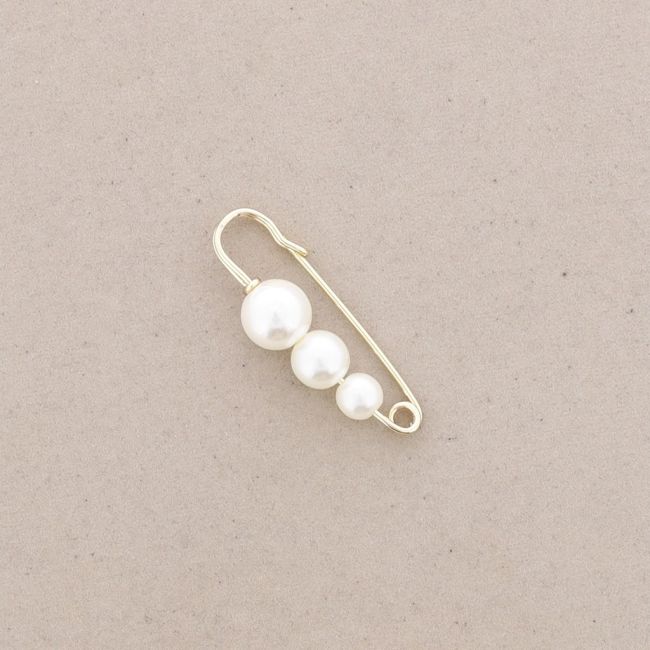 BROCHE IMPERDIBLE TRES BOLAS IMITACIÓN PERLA