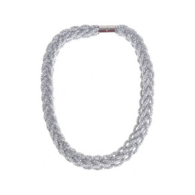 BRAIDED SHORT NECKLACE WITH STUFFED TUBES