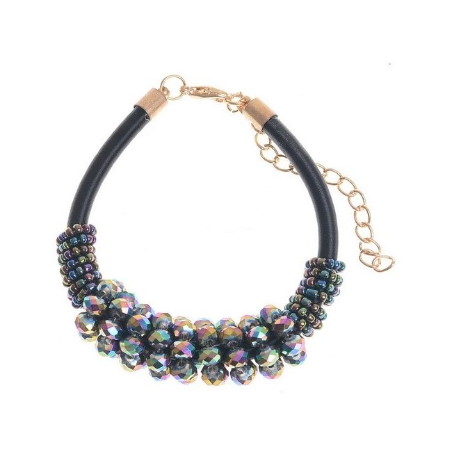 PULSERA CUERO ABALORIOS