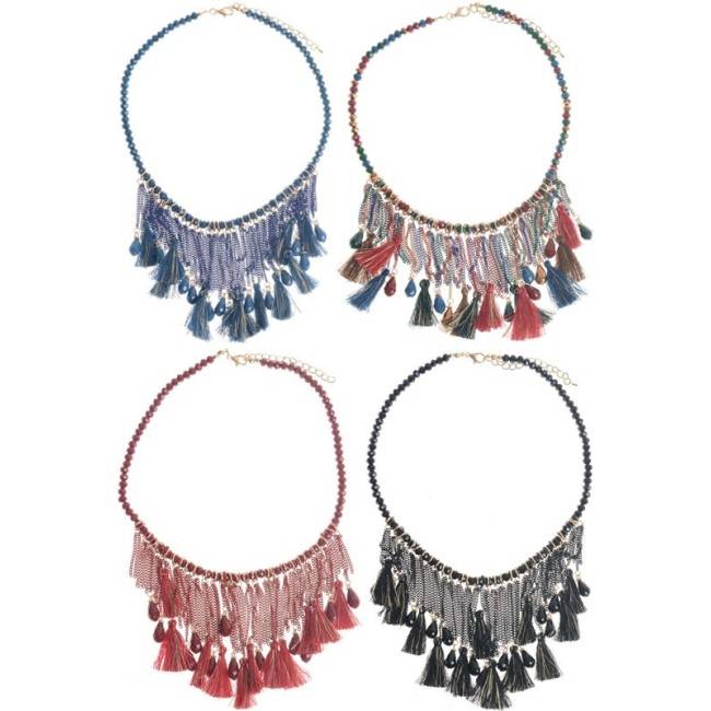 FRINGED BEADS SHORT NECKLACE